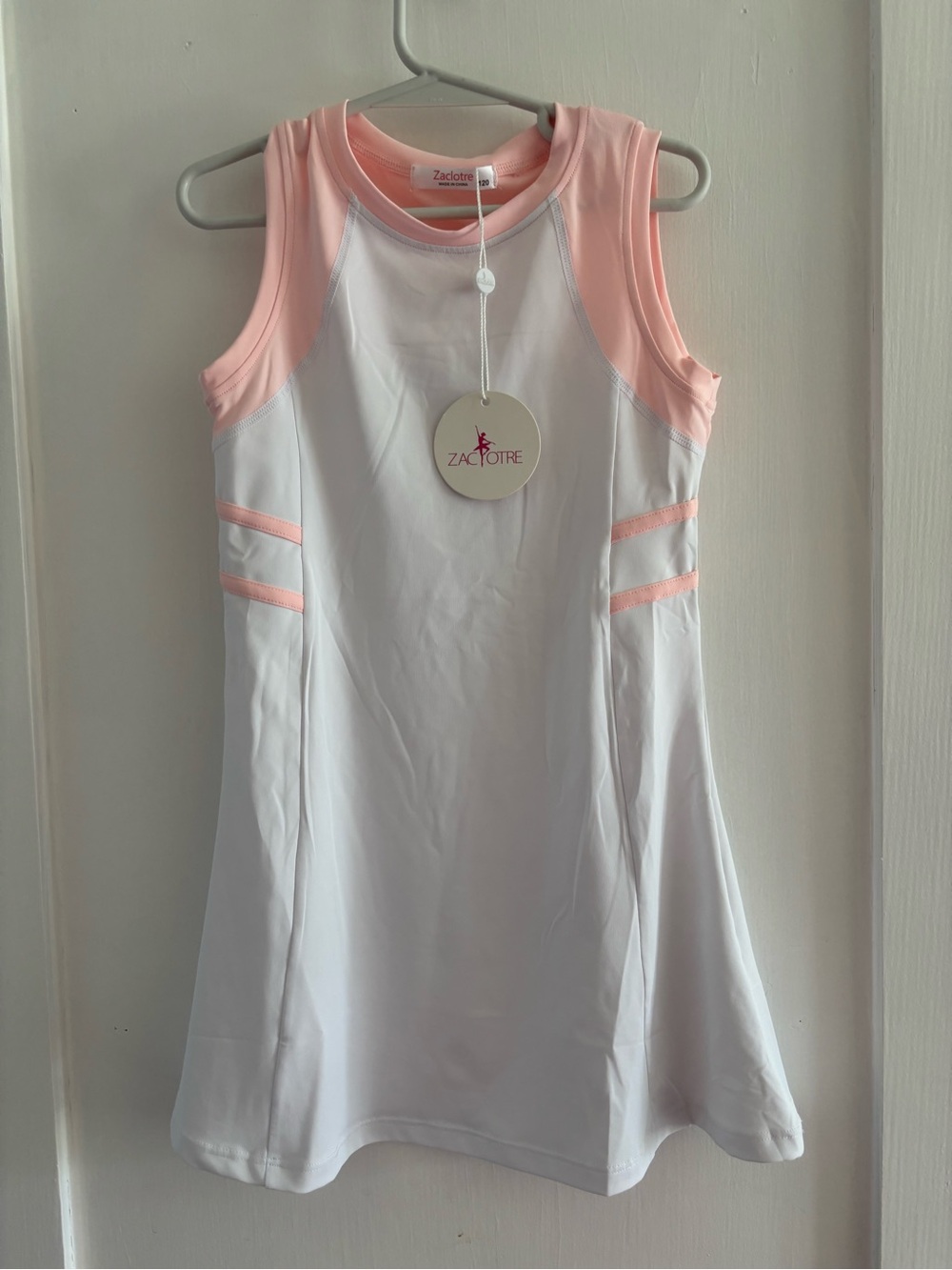 Zaclotre Girls' White Sports Tennis Dress with Pink Trim - Sz 120, like 5T/6